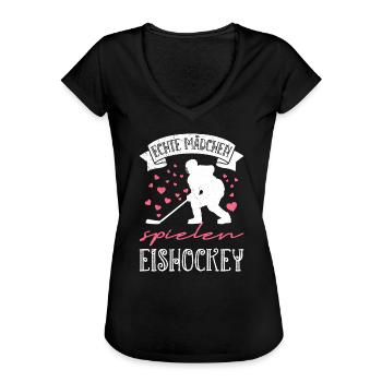 Echte Mädchen spielen Eishockey - Frauen Vintage T-Shirt - Schwarz - Vorne