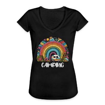 Camping Caravan Wohnwagen Freiheit Sommer Zelten - Frauen Vintage T-Shirt - Schwarz - Vorne - Danielle (179cm)