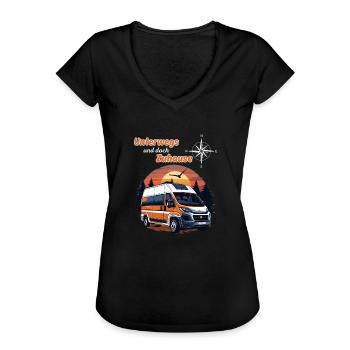 Camping Kastenwagen Wohnmobil Spruch-Unterwegs ... - Frauen Vintage T-Shirt - Schwarz - Vorne