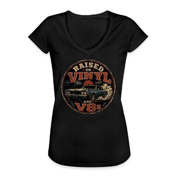 Vinyle et Moteurs V8 : Design Vintage Auto - T-shirt vintage Femme - noir - Devant - Danielle (179cm)