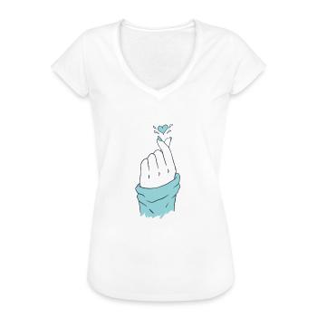 Coeur coréen main deux doigts formant un coeur - T-shirt vintage Femme - noir - Devant - Danielle (179cm)