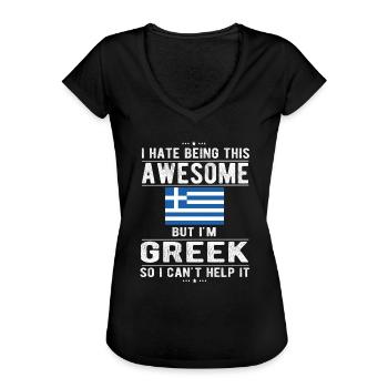 Greek Greece Flag Greek origin - Women's Vintage T-Shirt - black - Front - Danielle (179cm)