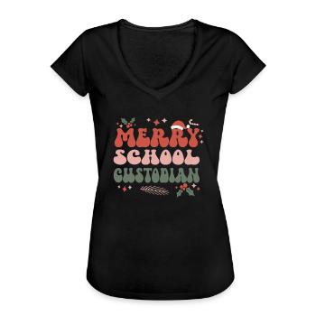 Gardien d’école Concierge de Noël Concierge de Noël - T-shirt vintage Femme - noir - Devant - Danielle (179cm)