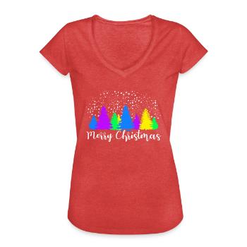 Colorful Fir Forest Glowly Night Art - Women's Vintage T-Shirt - heather red - Front - Danielle (179cm)