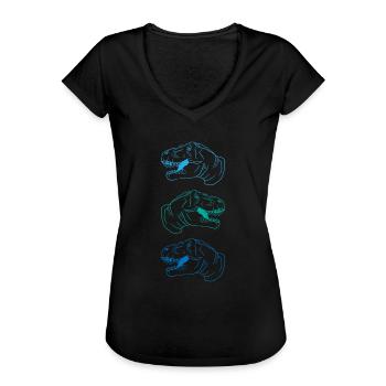 T-Rex Trio Neon Stil Cool Geschenkidee - Frauen Vintage T-Shirt - Schwarz - Vorne - Danielle (179cm)