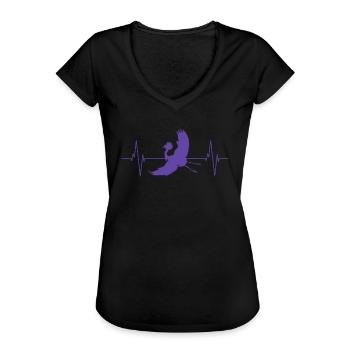 Crane Silhouette Heartbeat Bird Lover - Women's Vintage T-Shirt - black - Front - Danielle (179cm)