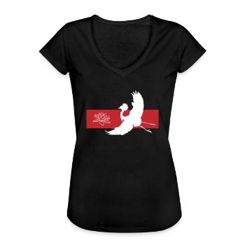 Grue et Lotus Harmony Symbolisme - T-shirt vintage Femme - noir - Devant - Danielle (179cm)