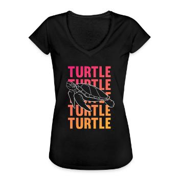TURTLE Schattenbild Wortkunst Geschenk - Frauen Vintage T-Shirt - Schwarz - Vorne - Danielle (179cm)