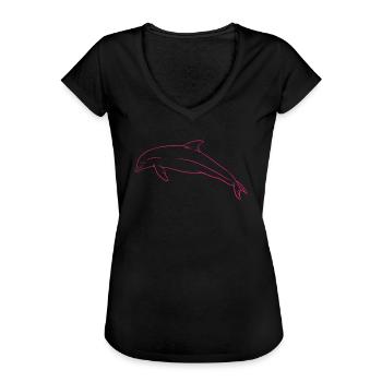 Ocean Freedom Dolphin Love Gift - Women's Vintage T-Shirt - black - Front - Danielle (179cm)