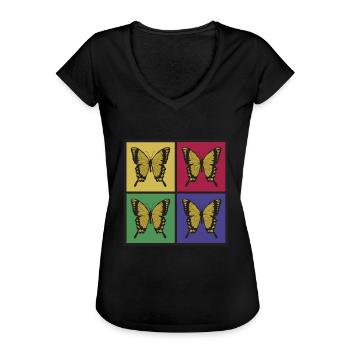 Papillons Pop Art - T-shirt vintage Femme - noir - Devant - Danielle (179cm)