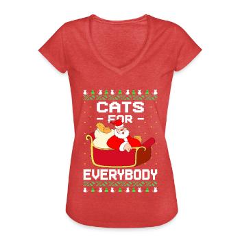 Des chats pour tous Noël moche - T-shirt vintage Femme - rouge chiné - Devant - Danielle (179cm)