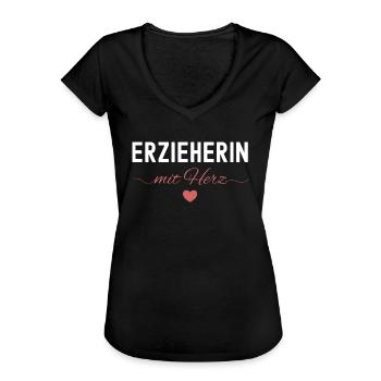 Beste Erzieherin Mit Herz Kita Geschenk Danke - Frauen Vintage T-Shirt - Schwarz - Vorne - Danielle (179cm)