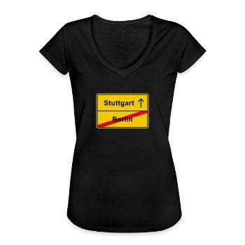 Stuttgart anti Berlin Ortsschild - Frauen Vintage T-Shirt - Schwarz - Vorne - Danielle (179cm)
