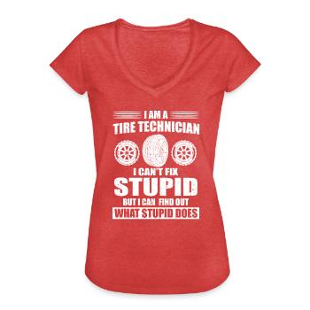 Drôle de prothésiste de pneus - T-shirt vintage Femme - rouge chiné - Devant - Danielle (179cm)