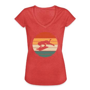 Retro Skeleton Design - Frauen Vintage T-Shirt - Rot meliert - Vorne - Danielle (179cm)