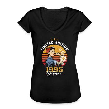 Oktober 1995 geboren | October 1995 - Frauen Vintage T-Shirt - Schwarz - Vorne - Danielle (179cm)