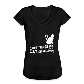 Le chat de Schrödinger - T-shirt vintage Femme - noir - Devant - Danielle (179cm)