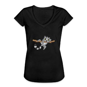 Doux lémurien bébé animal Lémur - T-shirt vintage Femme - noir - Devant - Danielle (179cm)