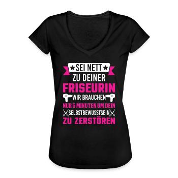 Friseurin Friseur Frisörin Friseuse Spruch Motiv - Frauen Vintage T-Shirt - Schwarz - Vorne - Danielle (179cm)