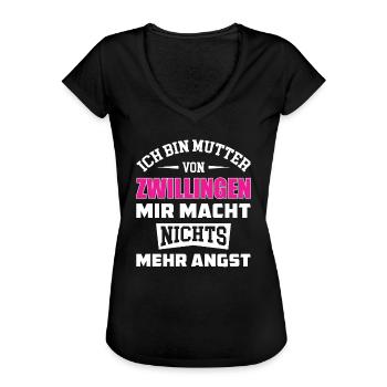 Zwillinge Mutter Spruch - Frauen Vintage T-Shirt - Schwarz - Vorne - Danielle (179cm)