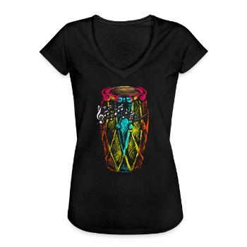 Conga Tumbadora Drum Barrel Tap Rumba Genre - Women's Vintage T-Shirt - black - Front - Danielle (179cm)