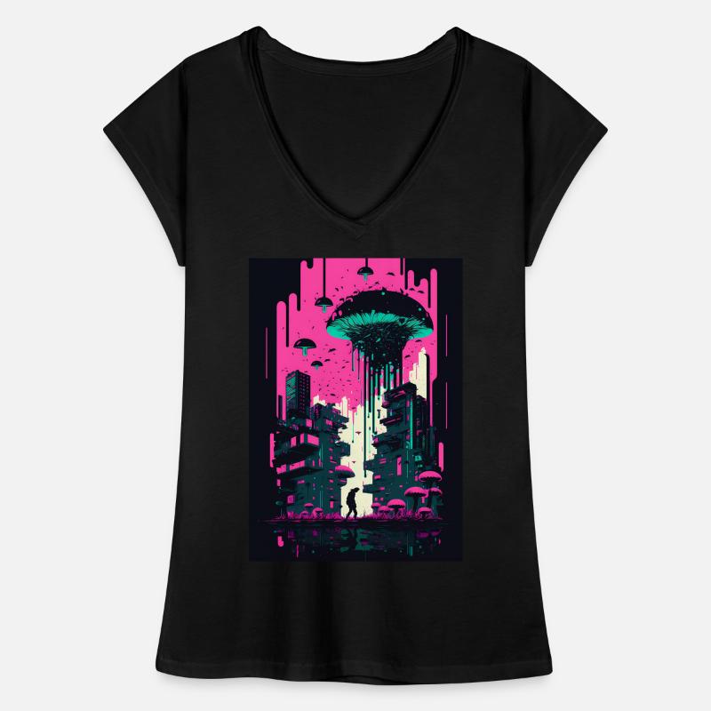 Mushroom Neon Vaporwave Natural Technocrat Hacker Techie Women's Vintage T-Shirt
