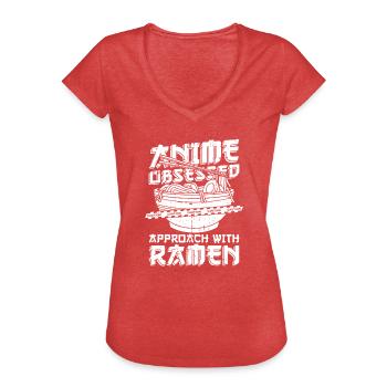 Bol de Ramen Manga Anime - T-shirt vintage Femme - rouge chiné - Devant - Danielle (179cm)