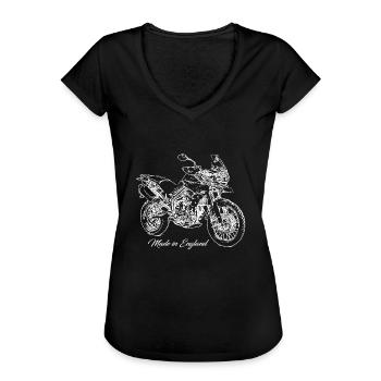 Adventure - Made in England - Motorrad - Frauen Vintage T-Shirt - Schwarz - Vorne - Danielle (179cm)