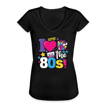 J’aime la chemise des années 80 80 Vêtements pour femmes et hommes - T-shirt vintage Femme - noir - Devant - Danielle (179cm)