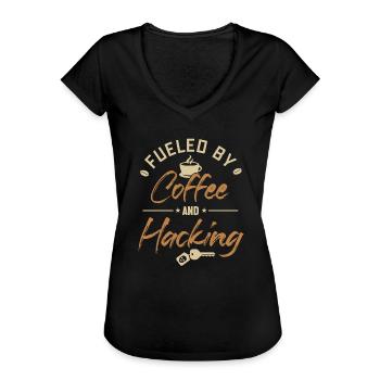 Alimenté par le café et le piratage du renifleur de phishing - T-shirt vintage Femme - noir - Devant - Danielle (179cm)