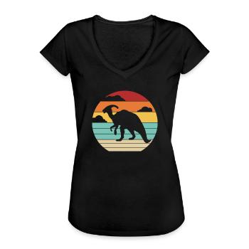 Retro Parasaurolophini Dinosaur Lover - Women's Vintage T-Shirt - black - Front - Danielle (179cm)