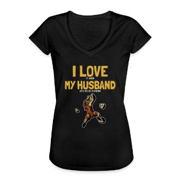 I love my Husband Climbing Bouldern Sportklettern - Frauen Vintage T-Shirt - Schwarz - Vorne - Danielle (179cm)