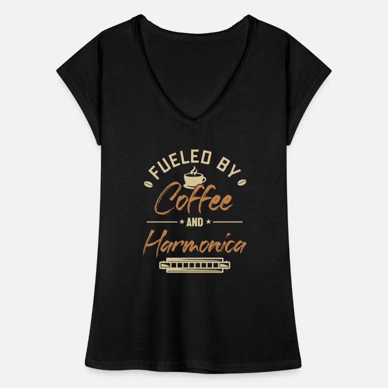 Alimenté par le café et l’harmonica Mouth Harp T-shirt vintage Femme