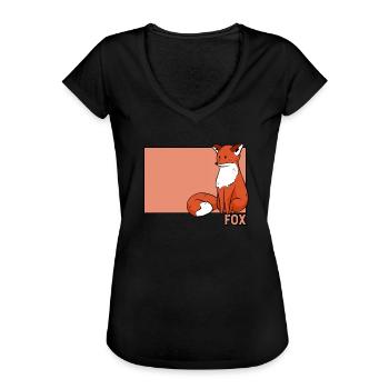 Fuchs Doodle Chinesisches Hanzi Canidae Caninae Rotfuchs - Frauen Vintage T-Shirt - Schwarz - Vorne - Danielle (179cm)