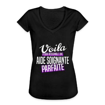 Aide soignante - T-shirt vintage Femme - noir - Devant - Danielle (179cm)