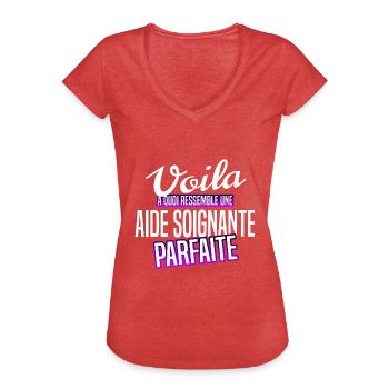 Aide soignante - T-shirt vintage Femme - rouge chiné - Devant - Danielle (179cm)