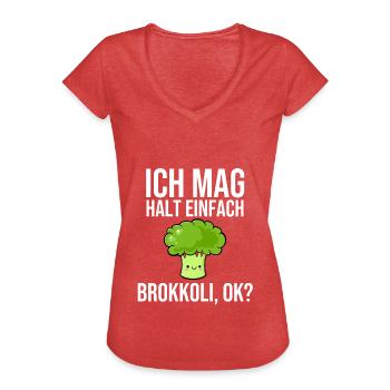 J’aime juste le brocoli ok - T-shirt vintage Femme - rouge chiné - Devant - Danielle (179cm)
