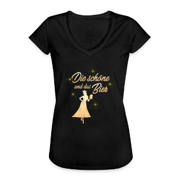 Die Schöne und das Bier - Frauen Vintage T-Shirt - Schwarz - Vorne