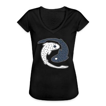 Yin Yang Koi Fish Fischbesitzer - Frauen Vintage T-Shirt - Schwarz - Vorne - Danielle (179cm)
