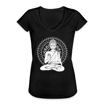 Meditierender Buddha Meditationstrainer - Frauen Vintage T-Shirt - Schwarz - Vorne - Danielle (179cm)