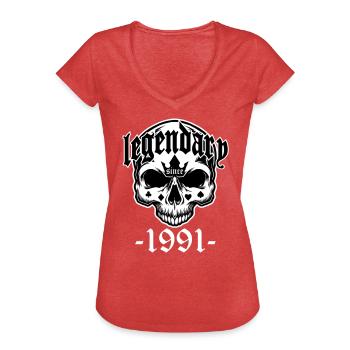 Legendär seit 1991 - Totenkopf | Farben änderbar - Frauen Vintage T-Shirt - Rot meliert - Vorne - Danielle (179cm)