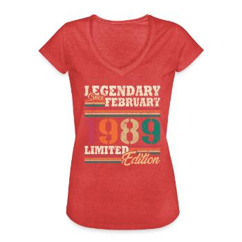 Légendaire Février 1989 édition limitée - T-shirt vintage Femme - rouge chiné - Devant - Danielle (179cm)