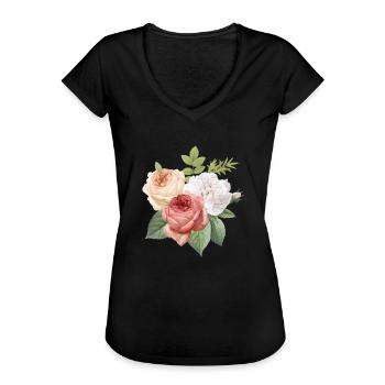 Vintage Roses Blossom Watercolor Flowers Gardening - Women's Vintage T-Shirt - black - Front - Danielle (179cm)