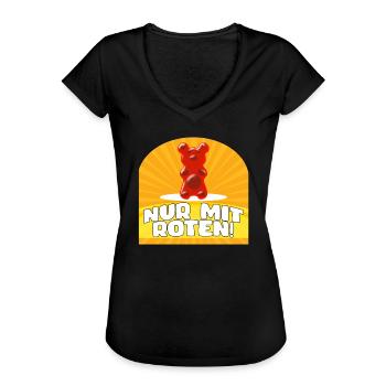 NUR MIT ROTEN - GUMMIBÄR - Frauen Vintage T-Shirt - Schwarz - Vorne - Danielle (179cm)