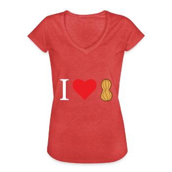 Peanut love - Frauen Vintage T-Shirt - Rot meliert - Vorne - Danielle (179cm)