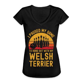 Bowling and Welsh Terriers - Women's Vintage T-Shirt - black - Front - Danielle (179cm)