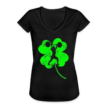 Haltérophilie Trèfle de la Saint-Patrick - T-shirt vintage Femme - noir - Devant - Danielle (179cm)