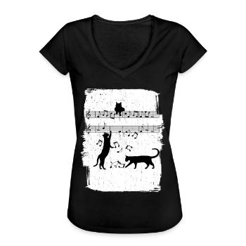 Katzen-Musiknoten - Frauen Vintage T-Shirt - Schwarz - Vorne