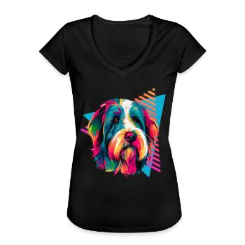 Bearded Collie 80er Jahre Stil - Frauen Vintage T-Shirt - Schwarz - Vorne - Danielle (179cm)