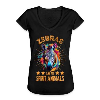 Buntes Zebra Farbkleckse Farbspritzer - Frauen Vintage T-Shirt - Schwarz - Vorne - Danielle (179cm)